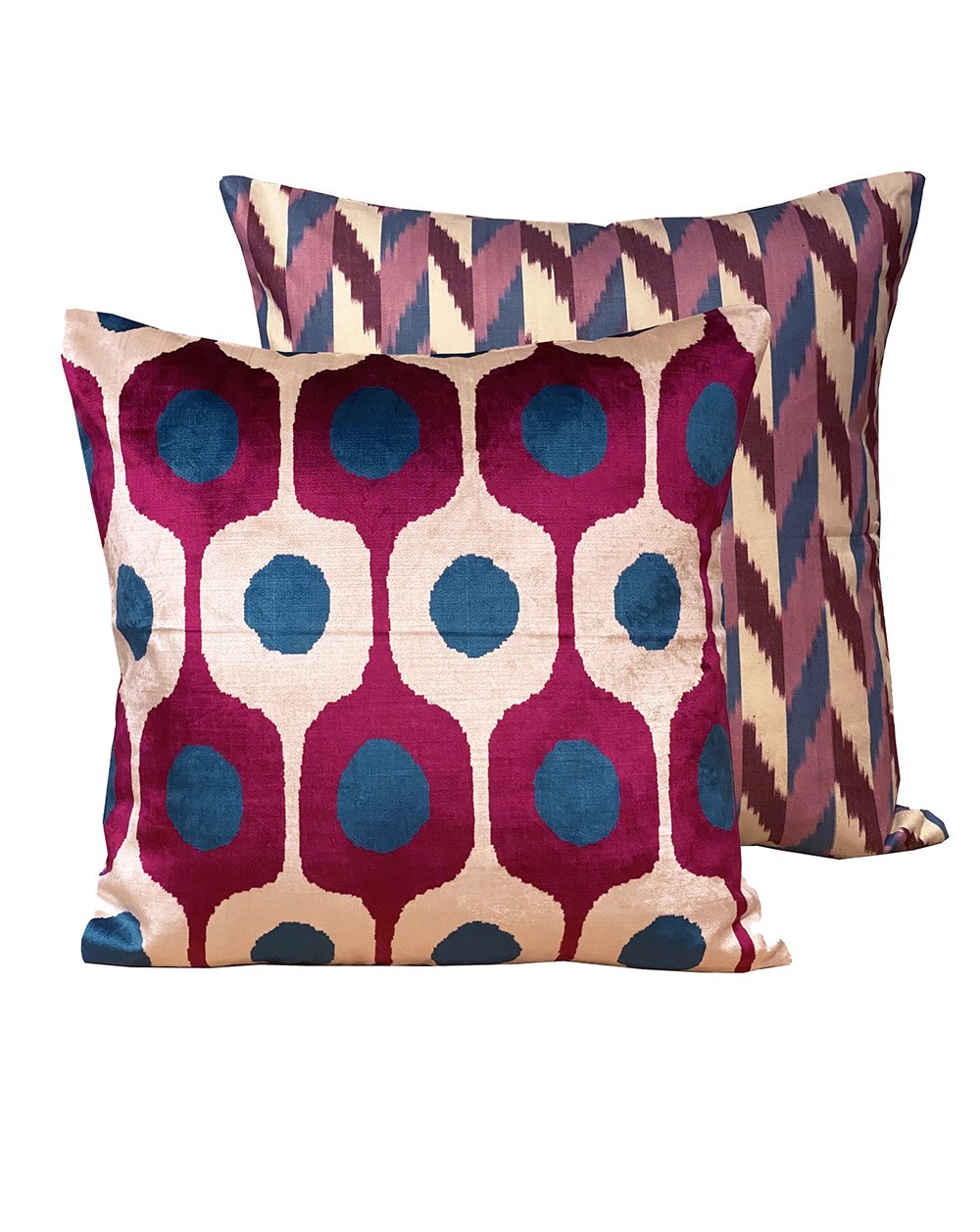 Cushion velvet pink white and bleu 