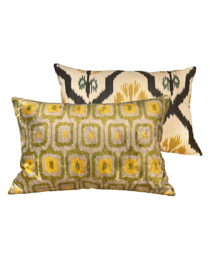 Ikat and velvet cushion