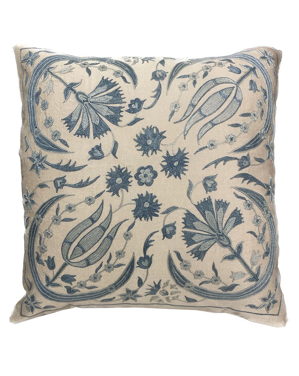 embroided cushion white and blue