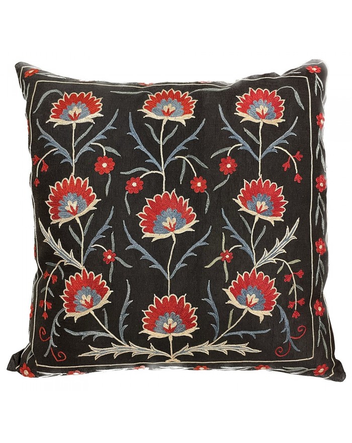 black background Suzani cushion