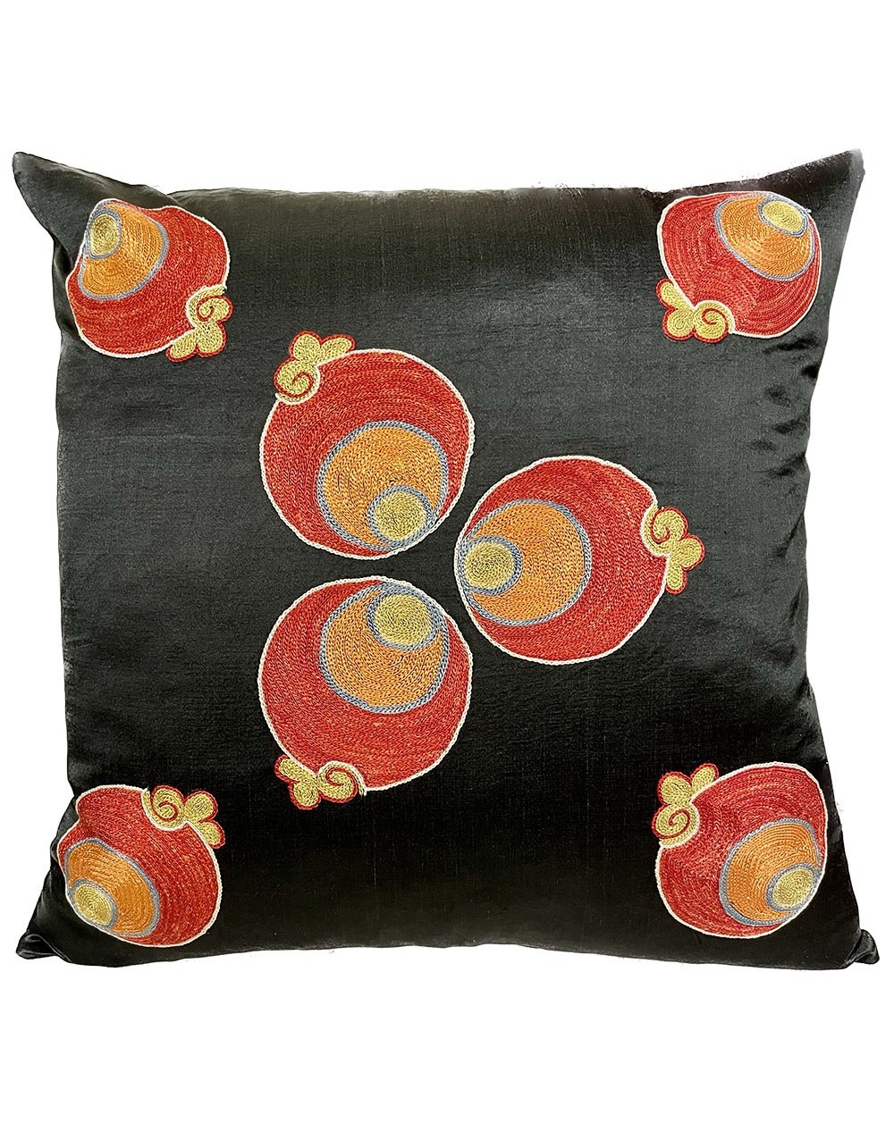 black background Suzani cushion