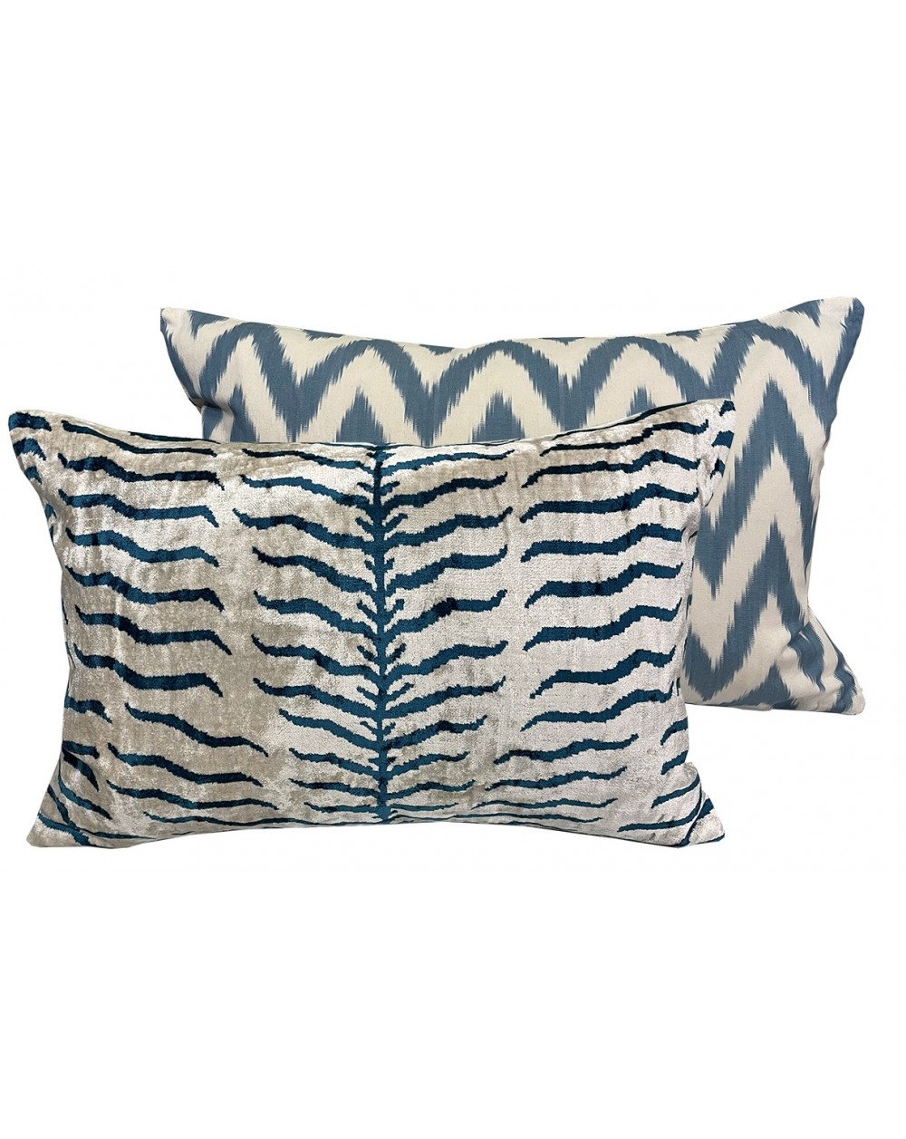 silk cushion blue and white