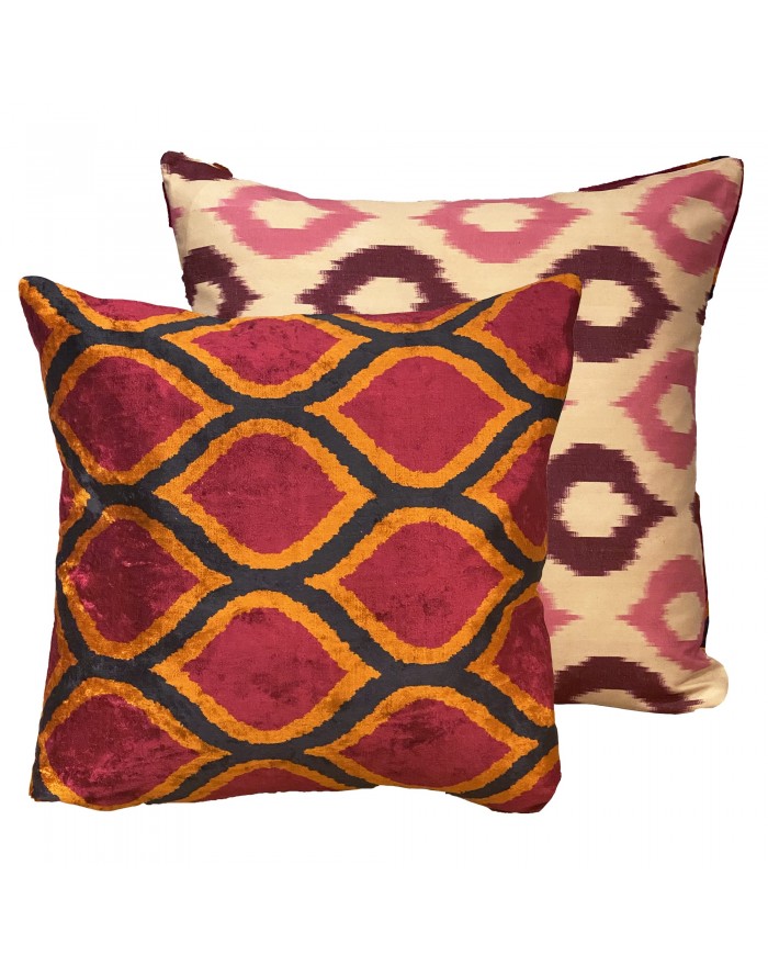 Ikat and velte cushion