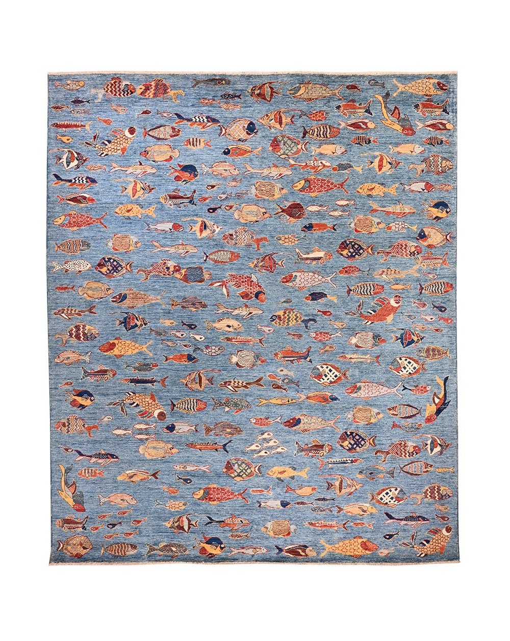 Hand-knotted new rug - Light blue fish