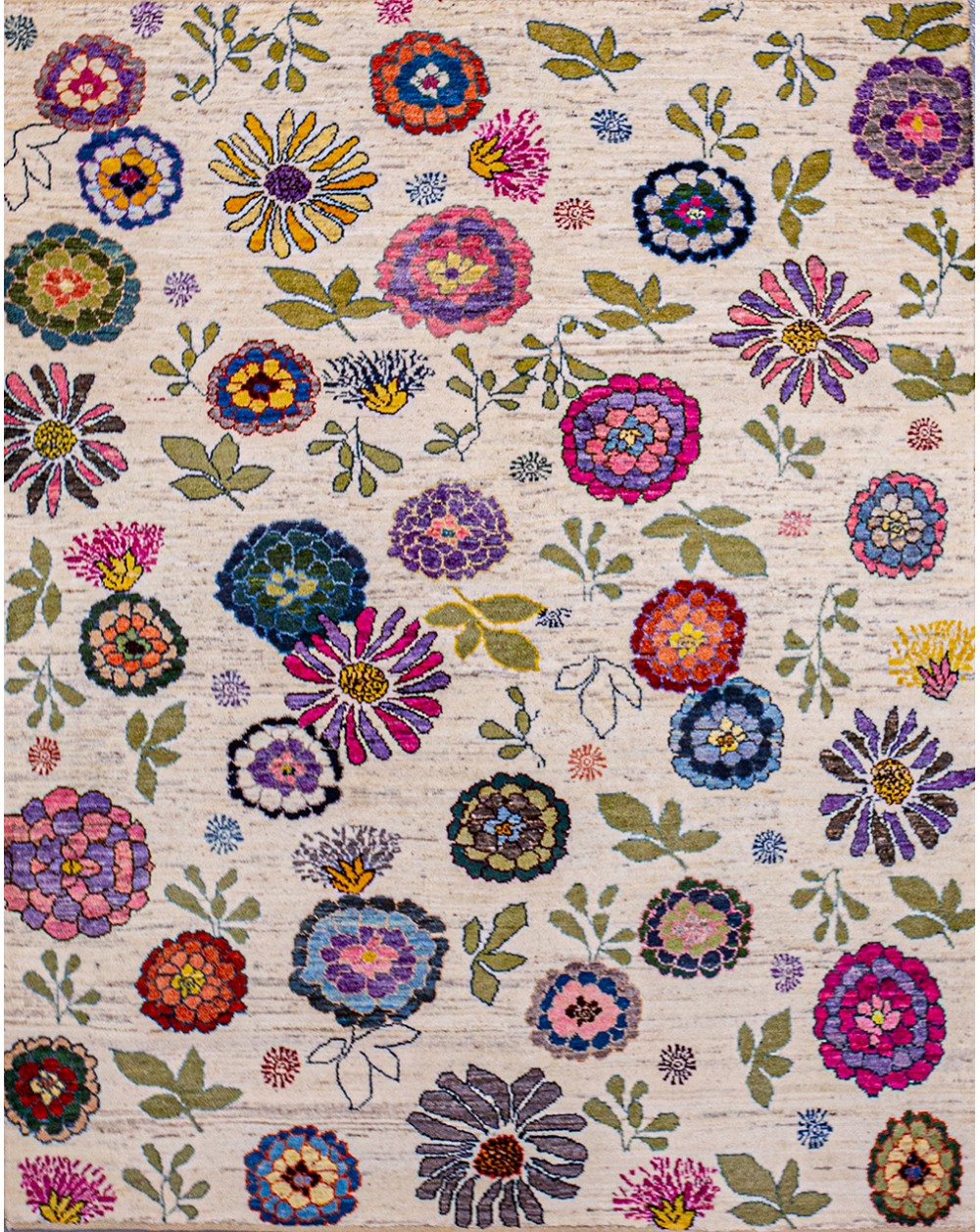 Bouquet beige- Tapis noué